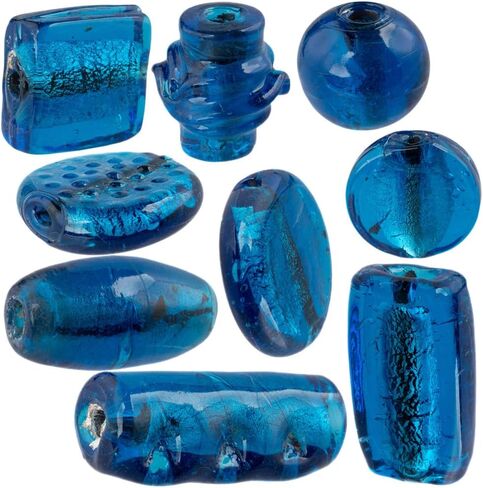 Craft County Metallic Glass Beads - مجموعة واسعة من الألوان - الأزرق مع رقائق الفضة (10 عبوات) in Kuwait