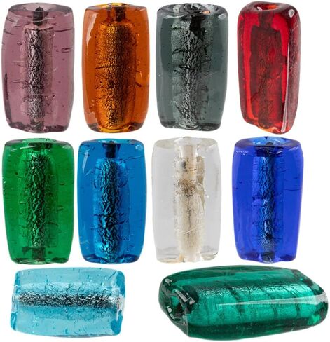 Craft County Metallic Glass Beads - مجموعة واسعة من الألوان - الأزرق مع رقائق الفضة (10 عبوات) in Kuwait