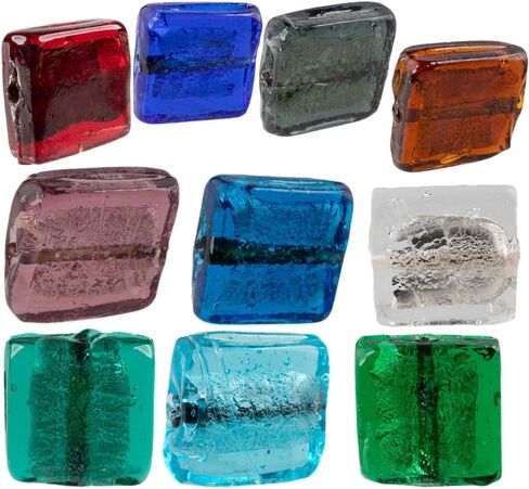 Craft County Metallic Glass Beads - مجموعة واسعة من الألوان - الأزرق مع رقائق الفضة (10 عبوات) in Kuwait