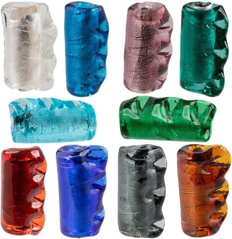 Craft County Metallic Glass Beads - مجموعة واسعة من الألوان - الأزرق مع رقائق الفضة (10 عبوات) in Kuwait