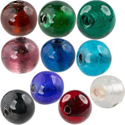 Craft County Metallic Glass Beads - مجموعة واسعة من الألوان - الأزرق مع رقائق الفضة (10 عبوات) in Kuwait