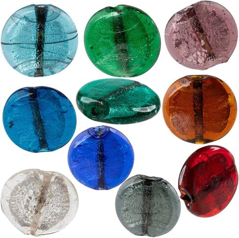 Craft County Metallic Glass Beads - مجموعة واسعة من الألوان - الأزرق مع رقائق الفضة (10 عبوات) in Kuwait