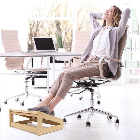 WOOD CITY Foot Rest for Under Desk at Work, 3 Heights Adjustable Footrest with Silicone Surface, 2 in 1 Foot Stool Improve Posture, Reduce Fatigue & Pain, Ideal for Home/Office/Gaming (Natural) in Saudi Arabia