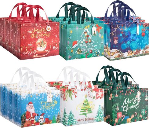 أكياس 18 مساءً مع علامات الهدايا ، وأكياس التسوق الكبيرة القابلة لإعادة الاستخدام مع سانتا كلوز ، وشجرة عيد الميلاد ، ونمط الثلج لحفلة عيد الميلاد ، والمفاجأة in Kuwait