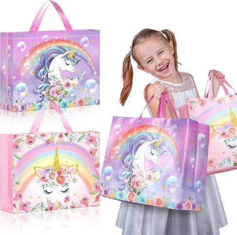 Sweetude 6 Pcs Unicorn Large Gift Bags 16inch Birthday Tote Bag with Handles Reusable Non Woven Shopping Bag for Party Favor(Unicorn) in Saudi Arabia