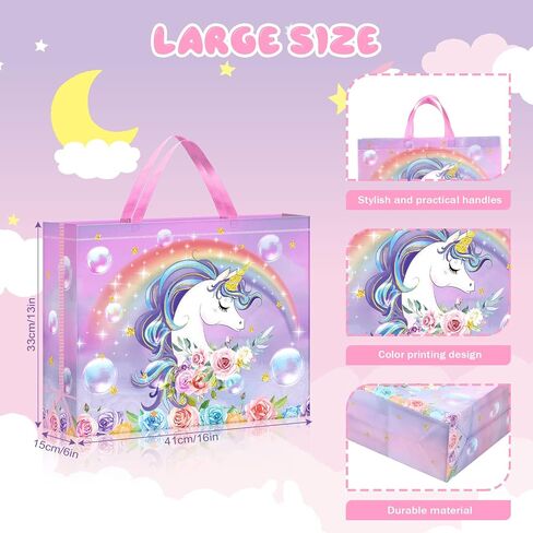 Sweetude 6 Pcs Unicorn Large Gift Bags 16inch Birthday Tote Bag with Handles Reusable Non Woven Shopping Bag for Party Favor(Unicorn) in Saudi Arabia