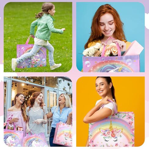 Sweetude 6 Pcs Unicorn Large Gift Bags 16inch Birthday Tote Bag with Handles Reusable Non Woven Shopping Bag for Party Favor(Unicorn) in Saudi Arabia