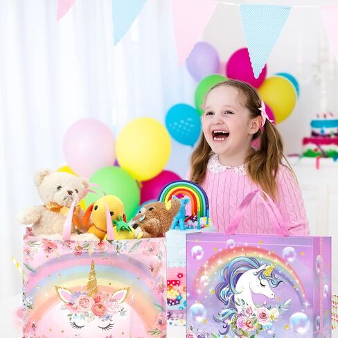 Sweetude 6 Pcs Unicorn Large Gift Bags 16inch Birthday Tote Bag with Handles Reusable Non Woven Shopping Bag for Party Favor(Unicorn) in Saudi Arabia