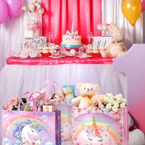 Sweetude 6 Pcs Unicorn Large Gift Bags 16inch Birthday Tote Bag with Handles Reusable Non Woven Shopping Bag for Party Favor(Unicorn) in Saudi Arabia