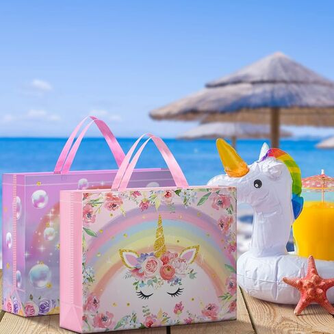 Sweetude 6 Pcs Unicorn Large Gift Bags 16inch Birthday Tote Bag with Handles Reusable Non Woven Shopping Bag for Party Favor(Unicorn) in Saudi Arabia