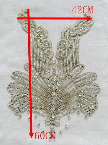 100% Handmade Rhinestones Applique on White net sew on Beads Crystal Patches Accessory for Dress Clothes (Silver 2) in Kuwait