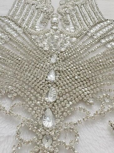 100% Handmade Rhinestones Applique on White net sew on Beads Crystal Patches Accessory for Dress Clothes (Silver 2) in Kuwait
