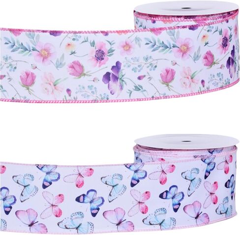 Easter Wired Edge Ribbon Pastel Stripe Plaid Spring Decoration Ribbon for Wreaths, Crafts, Garlands, Gift Wrapping (EasterA4, 2.5 Inch) in Kuwait