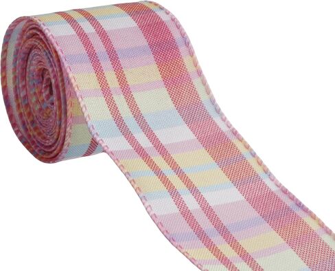 Easter Wired Edge Ribbon Pastel Stripe Plaid Spring Decoration Ribbon for Wreaths, Crafts, Garlands, Gift Wrapping (EasterA4, 2.5 Inch) in Kuwait