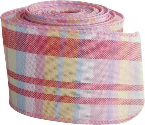 Easter Wired Edge Ribbon Pastel Stripe Plaid Spring Decoration Ribbon for Wreaths, Crafts, Garlands, Gift Wrapping (EasterA4, 2.5 Inch) in Kuwait