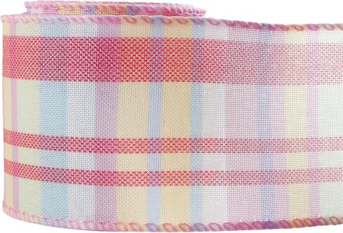 Easter Wired Edge Ribbon Pastel Stripe Plaid Spring Decoration Ribbon for Wreaths, Crafts, Garlands, Gift Wrapping (EasterA4, 2.5 Inch) in Kuwait