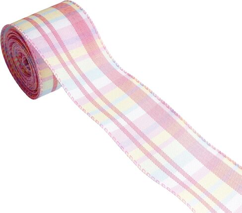 Easter Wired Edge Ribbon Pastel Stripe Plaid Spring Decoration Ribbon for Wreaths, Crafts, Garlands, Gift Wrapping (EasterA4, 2.5 Inch) in Kuwait