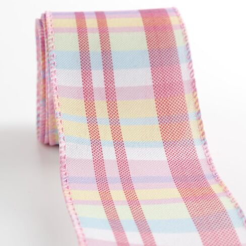 Easter Wired Edge Ribbon Pastel Stripe Plaid Spring Decoration Ribbon for Wreaths, Crafts, Garlands, Gift Wrapping (EasterA4, 2.5 Inch) in Kuwait