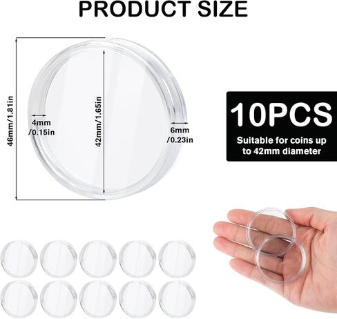 10 Pcs 42mm Clear Coin Capsules, Plastic Silver Dollar Coin Holder, Coin Cases for Collectors, Coin Plastic Case for Coin Collection American Silver Eagle Liberty Coin &JFK Half Dollar & Bitcoin in Kuwait