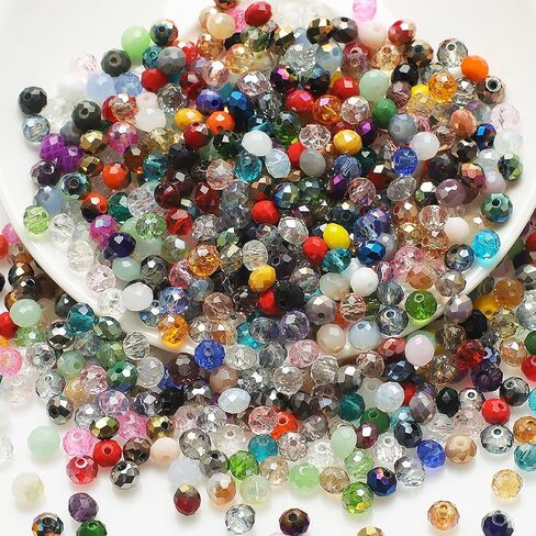 500 Pcs Faceted Glass Beads, 4mm Crystal Glass Beads, Faceted Rondelle Beads with 1mm Holes for Bracelets Necklace Pendants Earrings DIY Craft Jewelry Making (Multicolour) in Saudi Arabia