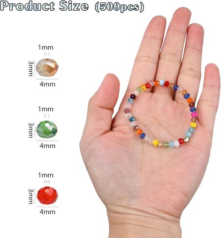 500 Pcs Faceted Glass Beads, 4mm Crystal Glass Beads, Faceted Rondelle Beads with 1mm Holes for Bracelets Necklace Pendants Earrings DIY Craft Jewelry Making (Multicolour) in Saudi Arabia