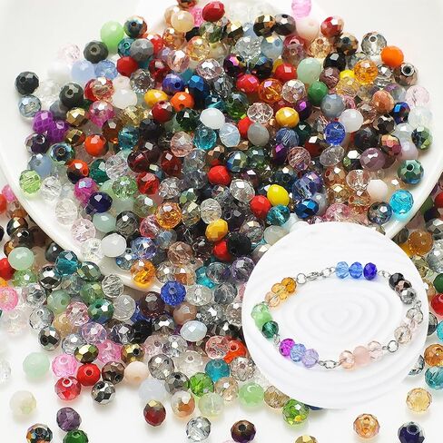 500 Pcs Faceted Glass Beads, 4mm Crystal Glass Beads, Faceted Rondelle Beads with 1mm Holes for Bracelets Necklace Pendants Earrings DIY Craft Jewelry Making (Multicolour) in Saudi Arabia