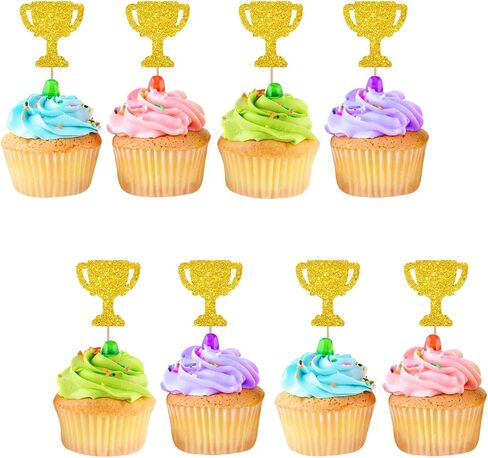 24pcs Trophy Cupcake Toppers, Number 1 Trophy Sign Cupcake Toppers, Gold Glitter Cake Decorations for 1st Birthday/Game Play Theme Party Supplies in Saudi Arabia