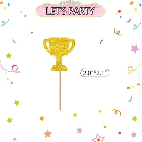 24pcs Trophy Cupcake Toppers, Number 1 Trophy Sign Cupcake Toppers, Gold Glitter Cake Decorations for 1st Birthday/Game Play Theme Party Supplies in Saudi Arabia