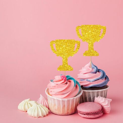 24pcs Trophy Cupcake Toppers, Number 1 Trophy Sign Cupcake Toppers, Gold Glitter Cake Decorations for 1st Birthday/Game Play Theme Party Supplies in Saudi Arabia