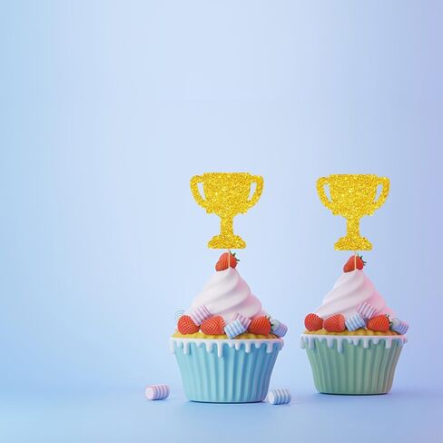 24pcs Trophy Cupcake Toppers, Number 1 Trophy Sign Cupcake Toppers, Gold Glitter Cake Decorations for 1st Birthday/Game Play Theme Party Supplies in Saudi Arabia