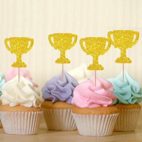 24pcs Trophy Cupcake Toppers, Number 1 Trophy Sign Cupcake Toppers, Gold Glitter Cake Decorations for 1st Birthday/Game Play Theme Party Supplies in Saudi Arabia