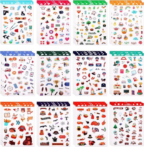 12 Sheets Daily General Events Kids Teens Gift Holiday Stickers12 Styles, Monthly Celebrations Planner Stickers Supplies for Calendar Journal Occasion Scrapbooking in Kuwait