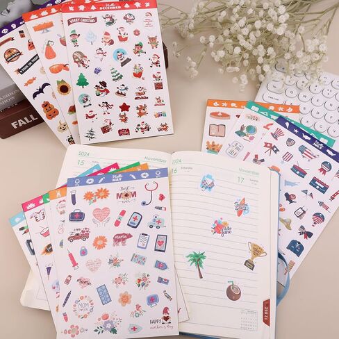 12 Sheets Daily General Events Kids Teens Gift Holiday Stickers12 Styles, Monthly Celebrations Planner Stickers Supplies for Calendar Journal Occasion Scrapbooking in Kuwait