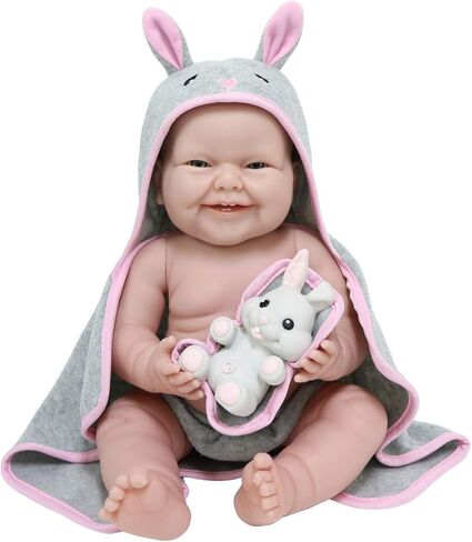 Anatomically Correct Real Girl Baby Doll | 17" All-Vinyl Baby Doll | JC Toys - La Newborn | Comes With Rabbit Hooded Towel and Play Rabbit | Designed by Berenguer | Ages 2+ in Saudi Arabia