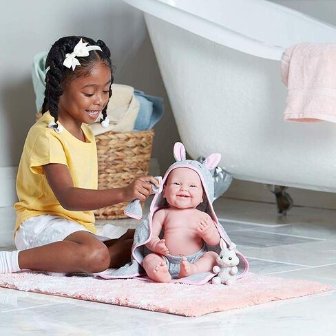 Anatomically Correct Real Girl Baby Doll | 17" All-Vinyl Baby Doll | JC Toys - La Newborn | Comes With Rabbit Hooded Towel and Play Rabbit | Designed by Berenguer | Ages 2+ in Saudi Arabia