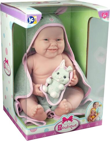 Anatomically Correct Real Girl Baby Doll | 17" All-Vinyl Baby Doll | JC Toys - La Newborn | Comes With Rabbit Hooded Towel and Play Rabbit | Designed by Berenguer | Ages 2+ in Saudi Arabia
