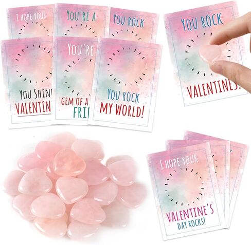 Valentines Day Gifts for Kids - 24 Pack Valentines Cards with Pink Heart Shaped Plastic Stones for Boys Girls Toddlers Valentines Gift Exchange Class Classroom School Valentines Day Party Favors in Kuwait
