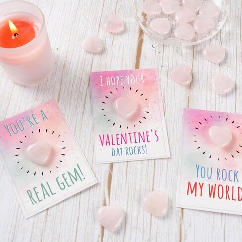 Valentines Day Gifts for Kids - 24 Pack Valentines Cards with Pink Heart Shaped Plastic Stones for Boys Girls Toddlers Valentines Gift Exchange Class Classroom School Valentines Day Party Favors in Kuwait