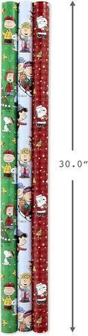 Hallmark Christmas Peanuts Wrapping Paper with Cut Lines on Reverse (Pack of 3, 105 sq. ft. ttl) Snoopy, Charlie Brown, Woodstock (5JXW1036) in Saudi Arabia