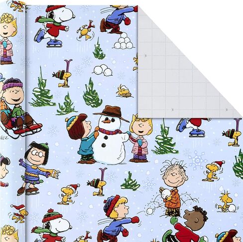 Hallmark Christmas Peanuts Wrapping Paper with Cut Lines on Reverse (Pack of 3, 105 sq. ft. ttl) Snoopy, Charlie Brown, Woodstock (5JXW1036) in Saudi Arabia