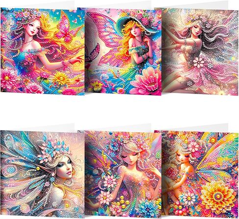 pigpigboss 6 Packs Fairy Diamond Painting Art Greeting Card with Envelop, Butterfly Flower Girl Diamond Painting Greeting Card, Angel Wings Cards with Diamonds in Saudi Arabia