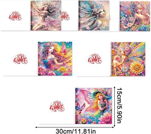 pigpigboss 6 Packs Fairy Diamond Painting Art Greeting Card with Envelop, Butterfly Flower Girl Diamond Painting Greeting Card, Angel Wings Cards with Diamonds in Saudi Arabia
