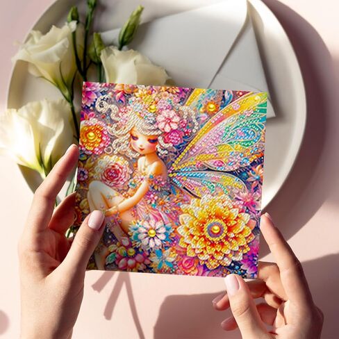 pigpigboss 6 Packs Fairy Diamond Painting Art Greeting Card with Envelop, Butterfly Flower Girl Diamond Painting Greeting Card, Angel Wings Cards with Diamonds in Saudi Arabia