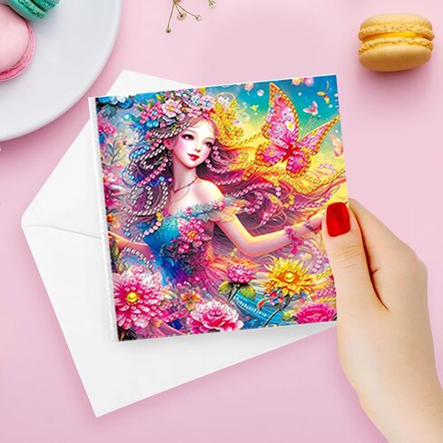 pigpigboss 6 Packs Fairy Diamond Painting Art Greeting Card with Envelop, Butterfly Flower Girl Diamond Painting Greeting Card, Angel Wings Cards with Diamonds in Saudi Arabia
