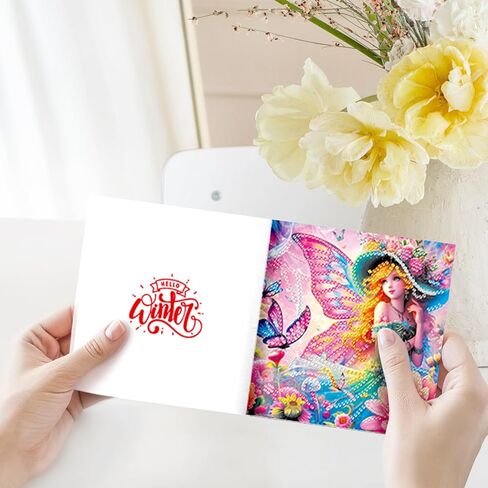 pigpigboss 6 Packs Fairy Diamond Painting Art Greeting Card with Envelop, Butterfly Flower Girl Diamond Painting Greeting Card, Angel Wings Cards with Diamonds in Saudi Arabia
