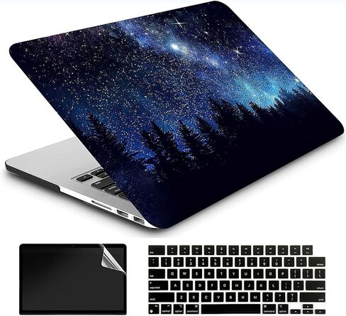 Compatible with MacBook Pro 14 Inch Case 2023/2022/2021 Release M3 A2918 A2992/M2 A2779/A2442 M1 Pro Max Chip, Plastic Hard Shell Case & Keyboard Cover & Screen Protector - Forest Night Sky in Kuwait