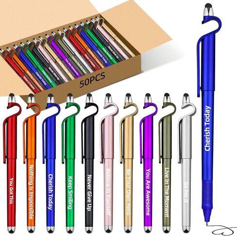 50 PCS الدُفعة الملهمة ، قلم تحفيز تحفيز مع شاشة تعمل باللمس والهاتف المحمول 3-في 1 ، ومكتب حبر أسود تشجيع اقتباسات ، ومكتب المدارس الهدايا الملهمة in Kuwait