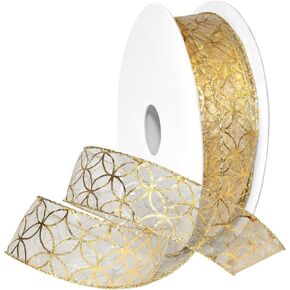 Morex Ribbon Mars Wired Polyester Ribbon, 1.5" x 50 yd, Gold