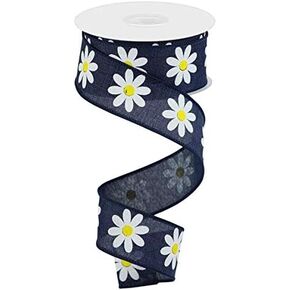 Daisy Flower Canvas Wired Edge Ribbon, 1.5 Inches x 10 Yards (Light Pink)