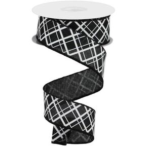 Thick/Thin Diagonal Check Wired Edge Ribbon - 10 Yards (Royal Blue, White, 2.5 Inch)